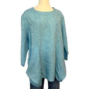 Stijfselkissie Lagenlook Linen Tunic Blouse Light Blue | Small Oversized